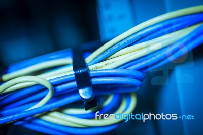 Lan Cable In Network Room Stock Photo