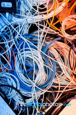 Lan Cable In Network Room Stock Photo