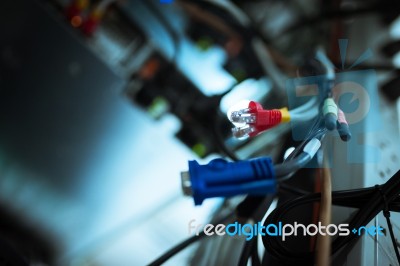 Lan Cable In Network Room Stock Photo