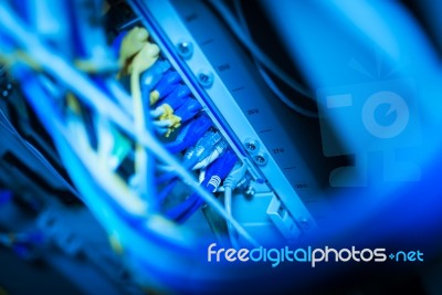 Lan Cable In Network Room Stock Photo