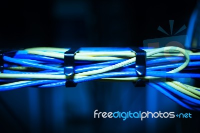 Lan Cable In Network Room Stock Photo