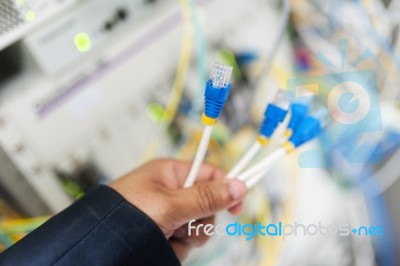 Lan Cable In Network Room Stock Photo