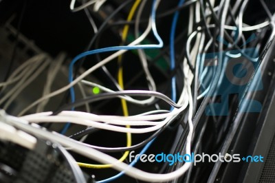 Lan Cable In Network Room Stock Photo