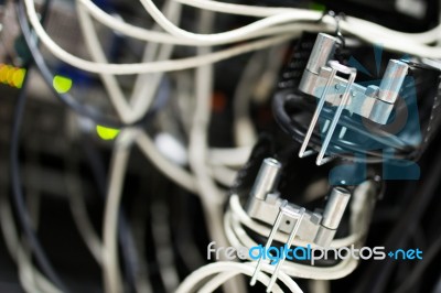 Lan Cable In Network Room Stock Photo