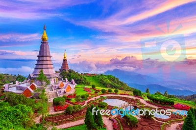 Landmark Pagoda In Doi Inthanon National Park At Chiang Mai, Thailand Stock Photo