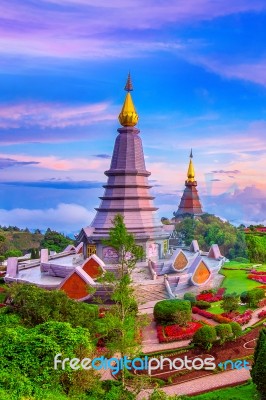 Landmark Pagoda In Doi Inthanon National Park At Chiang Mai, Thailand Stock Photo