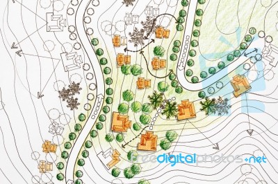 Landscape Architect Plan Stock Photo