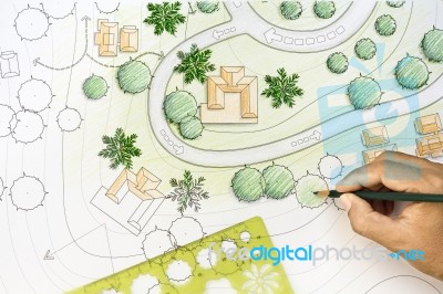 Landscape Architect Plan Stock Photo