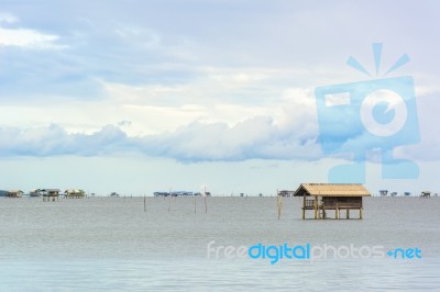 Landscape Fishing Cottage In Sea  Stock Photo