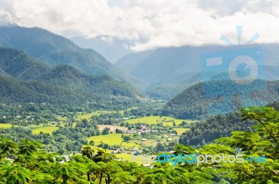 Landscape High Angle View Of The City In The Valley Stock Photo