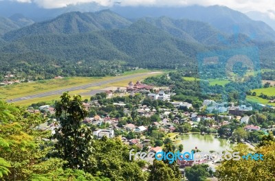 Landscape High Angle View Of The City In The Valley Stock Photo