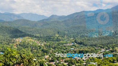 Landscape High Angle View Of The City In The Valley Stock Photo