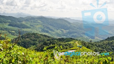 Landscape High Mountain Range At Viewpoint Doi Mae U Ko Stock Photo