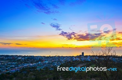 Landscape Hua Hin City At Sunrise Stock Photo