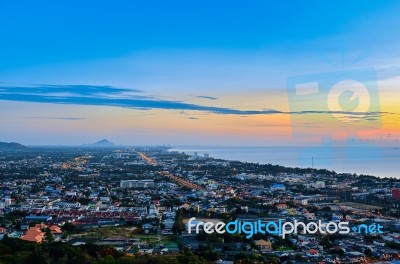 Landscape Hua Hin City At Sunrise Stock Photo