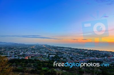 Landscape Hua Hin City At Sunrise Stock Photo