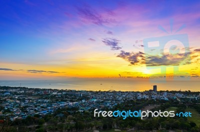 Landscape Hua Hin City At Sunrise Stock Photo