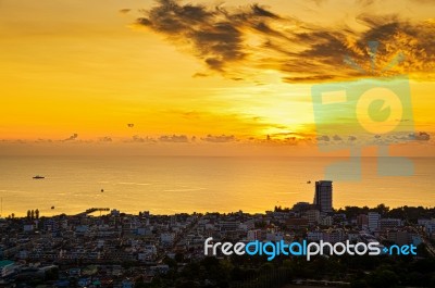 Landscape Hua Hin City At Sunrise Stock Photo