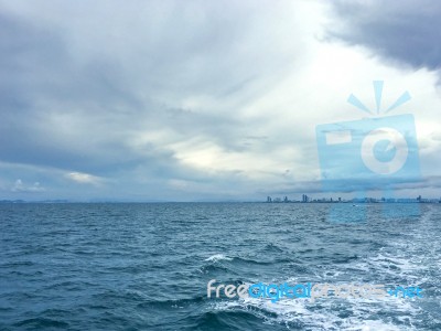 Landscape Of Sea With Boat And Fishing Boat And Blue Sky Stock Photo