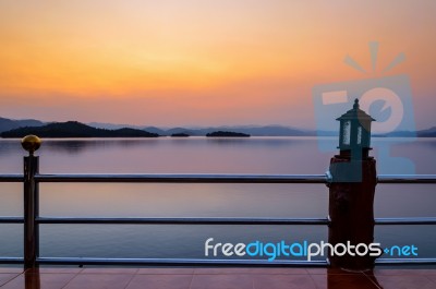 Landscape Of Sunset Over Lake Stock Photo