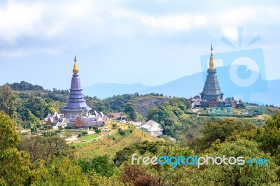 Landscape Of Two Pagoda On Inthanon Mountain, Chiang Mai, Thailand Stock Photo