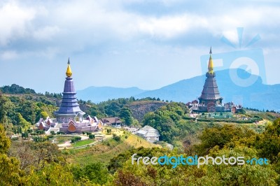 Landscape Of Two Pagoda On Inthanon Mountain, Chiang Mai, Thailand Stock Photo