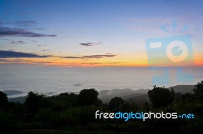 Landscape Sea Of Mist On Sunrise View From High Mountain Stock Photo