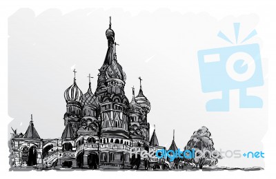 Landscape Sketch, Moscow, Russia, Red Square, Free Hand Drawing Stock Image