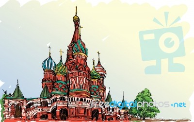 Landscape Sketch, Moscow, Russia, Red Square, Free Hand Drawing Stock Image