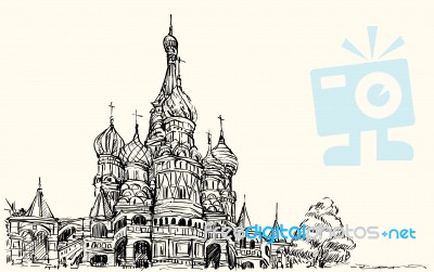 Landscape Sketch, Moscow, Russia, Red Square, Free Hand Drawing Illustration Stock Image