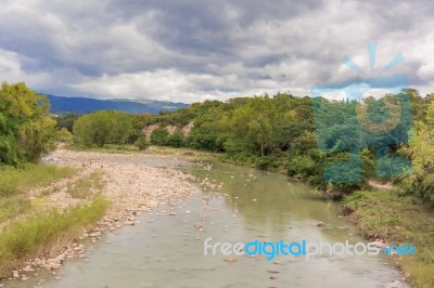 Landscape View At The River And The Mountains In Honduras Stock Photo