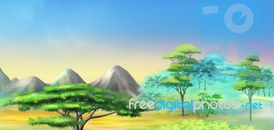 Landscape With Acacia Tree In Mountains Stock Image