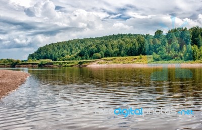 Landscape With River And Forest Stock Photo