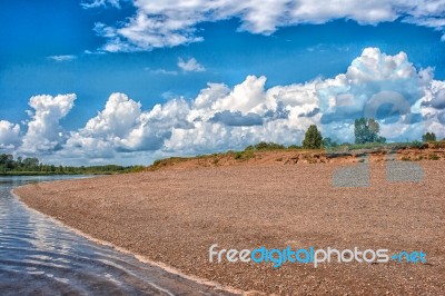 Landscape With River And Forest Stock Photo