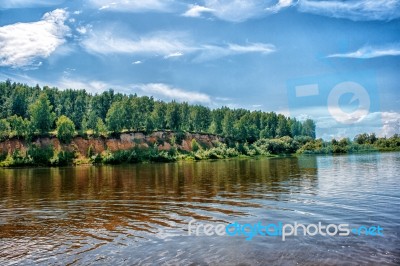 Landscape With River And Forest Stock Photo