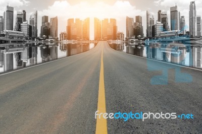 Lane Blacktop In The Colorful City Stock Photo