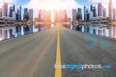 Lane Blacktop In The Colorful City Stock Photo