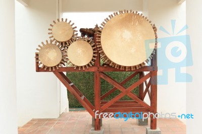 Lanna Vintage Drums At Temple In Chiang Mai, Thailand Stock Photo