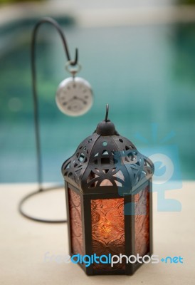 Lantern And Vintage Watch Stock Photo