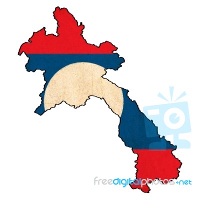 Laos Map On Laos Flag Drawing ,grunge And Retro Flag Series Stock Image