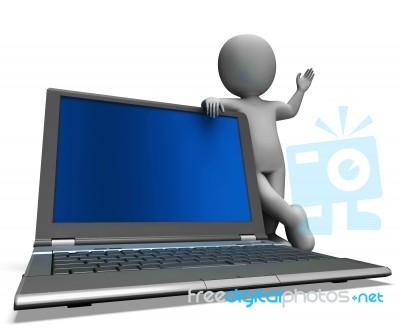 Laptop And Character Showing Browsing Internet Stock Image