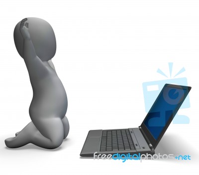 Laptop And Character Showing Browsing Internet Online Stock Image