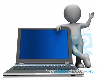 Laptop And Character Shows Browsing Internet Stock Image