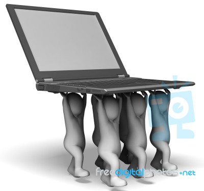 Laptop And Characters Shows Web Programming Online Stock Image