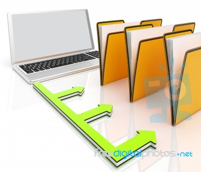 Laptop And Folders Shows Administration And Organized Stock Image