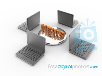 Laptop And News  Stock Image