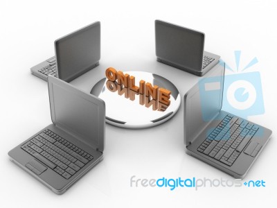 Laptop And Online  Stock Image