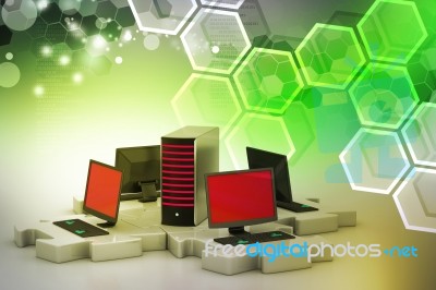 Laptop And Server Connect In Puzzles Stock Image