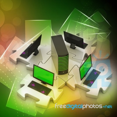 Laptop And Server Connect In Puzzles Stock Image