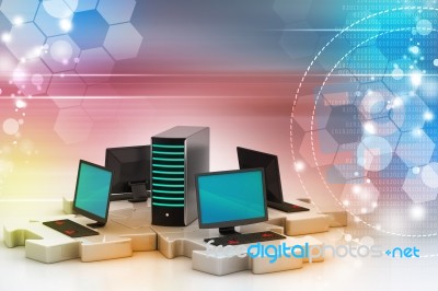 Laptop And Server Connect In Puzzles Stock Image